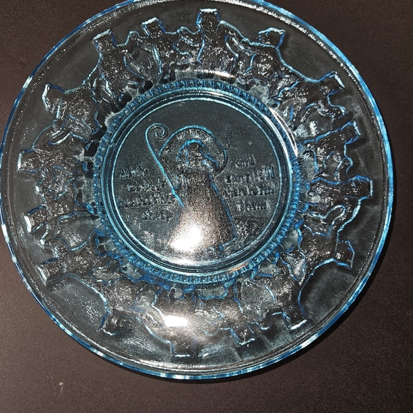 Tiara Indiana Blue Glass Nursery Rhyme Salad/ Desert/ Luncheon Plate set of 4 - Picture 6 of 14